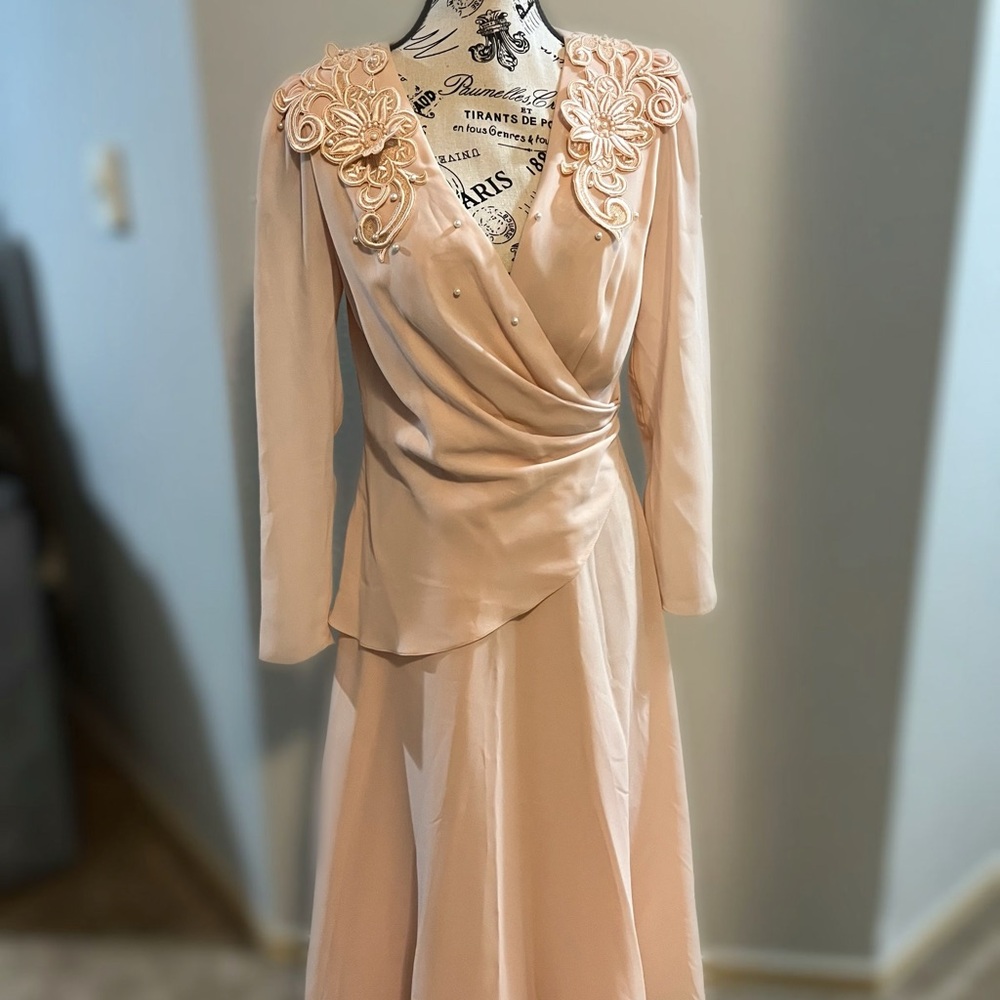 Vintage Miss Elliette Blush Draped Long-Sleeve Dress Size 8